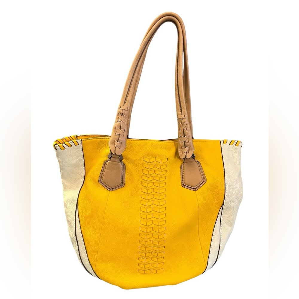 Oryany Lyssie Large Yellow Soft Pebble Leather Tote Cream Patterned SOLD! - Picture 2 of 11